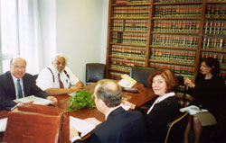 Photo of Commissioners Jim Sykes, Harry Thomas and researcher Stephen Golant, Ph.D., Commissioner Rita Poundstone, and Associate Director Dina Elani